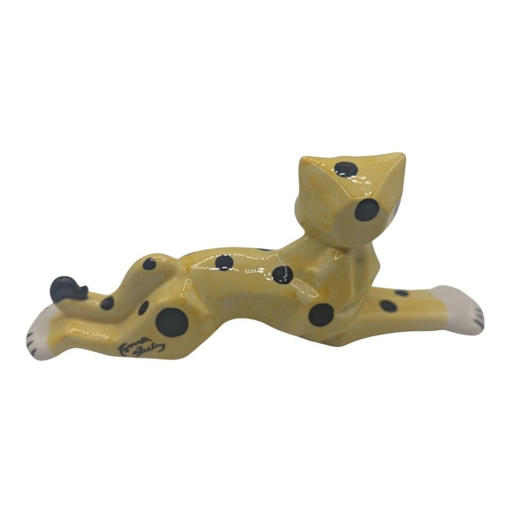 Vtg Handmade Ceramic Yellow & Black Spotted Cat Figurine By Lorna Bailey 12" - Picture 11 of 12